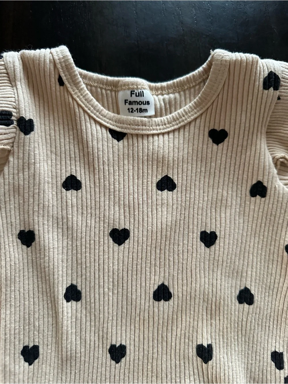 Cream Heart Ribbed One-Piece,Pants, and bow for Kids